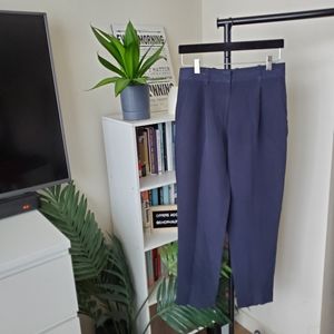 Philip Lim Navy Blue Silk Pleated Flat Front Cropped Pants